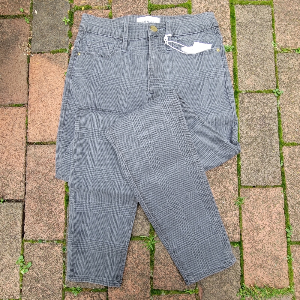 Frame Denim Ali High Rise Washed Plaid Cropped cigarette Jeans skinny slim nwt